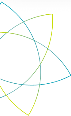 Abstract design of overlapping teal and green shapes